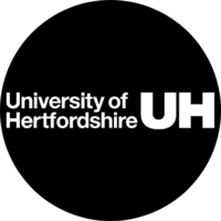 University of Hertfordshire logo with white text and bold “UH” initials on a black background.