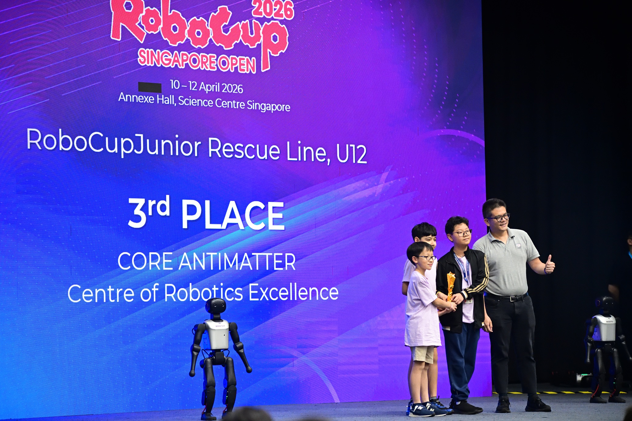 CORE Antimatter awarded 3rd place in RCJ Rescue Line U12 at RoboCup Singapore Open 2026