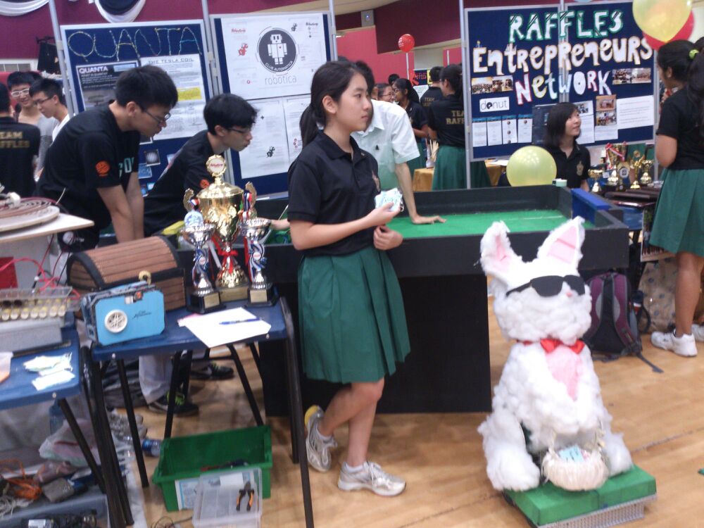 Club Automatica booth at RIJC Open House 2014 with Claire and Bunny from RoboCup Dance